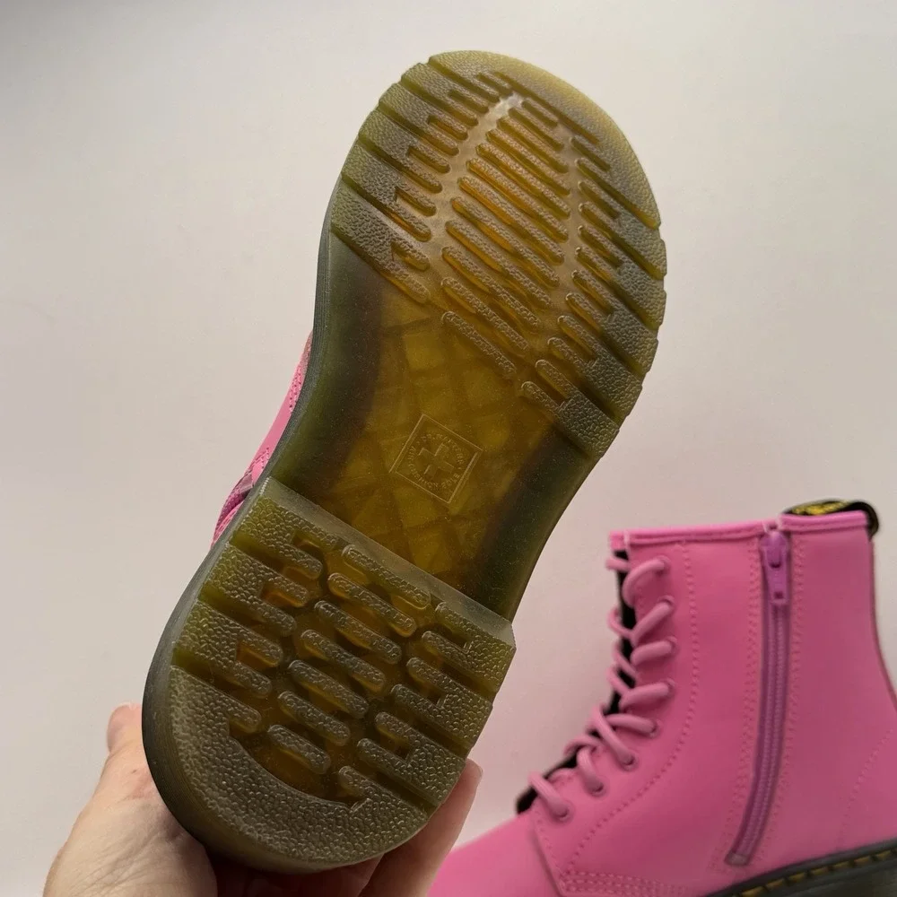 Dr Martens Hot Pink‎ Combat Boots Leather 1460 J Thrift Pink Girls Sz 4 Boys 3